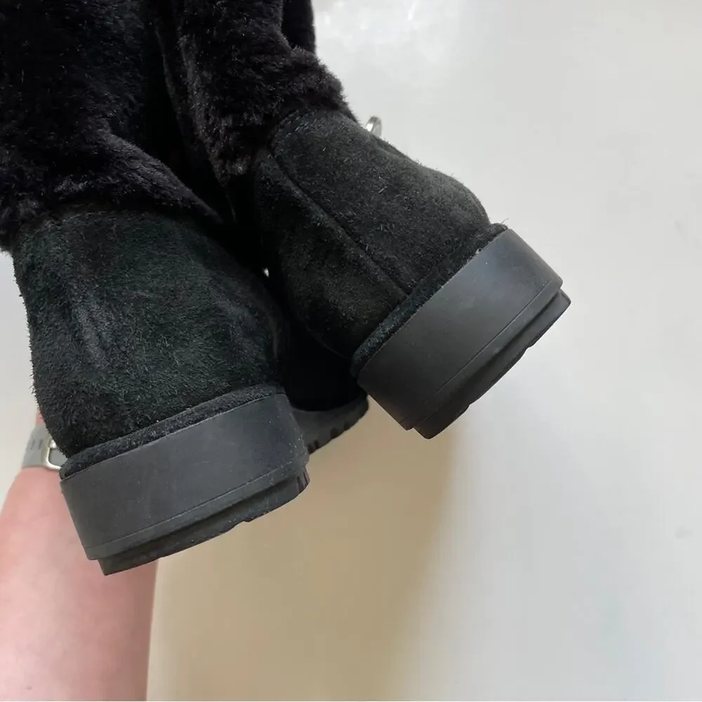 Stuart Weitzman Black Furever Faux Fur Suede Boots